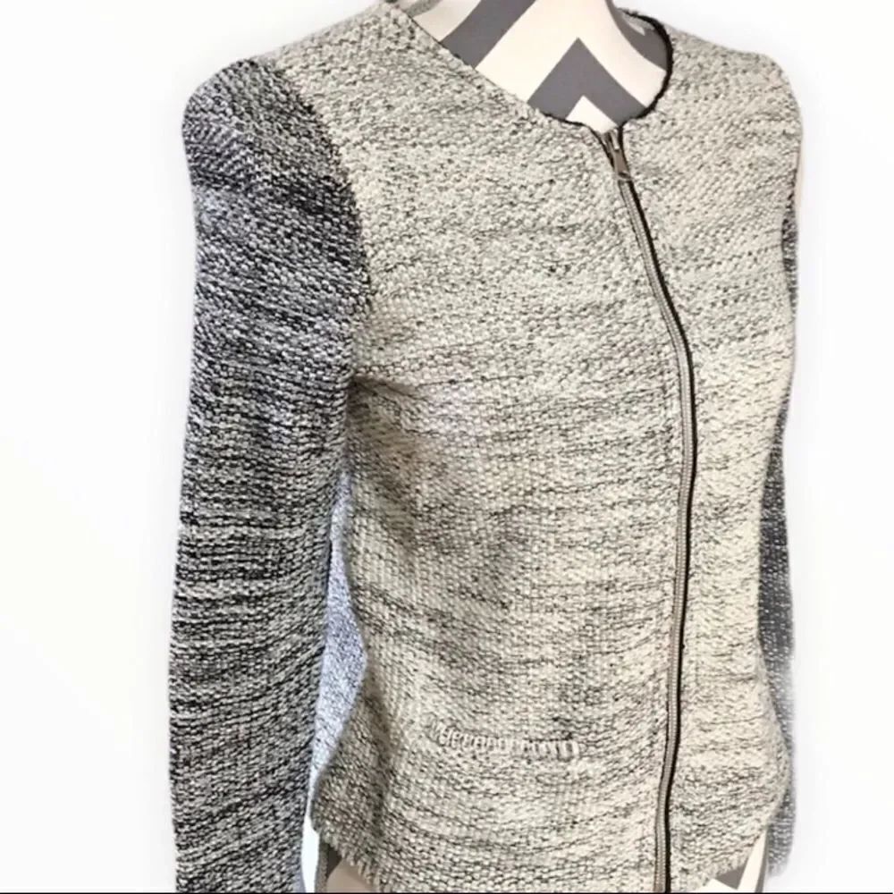 Talbots XS Black & White Jacket With Silver Metallic Fiber and Faux Leather